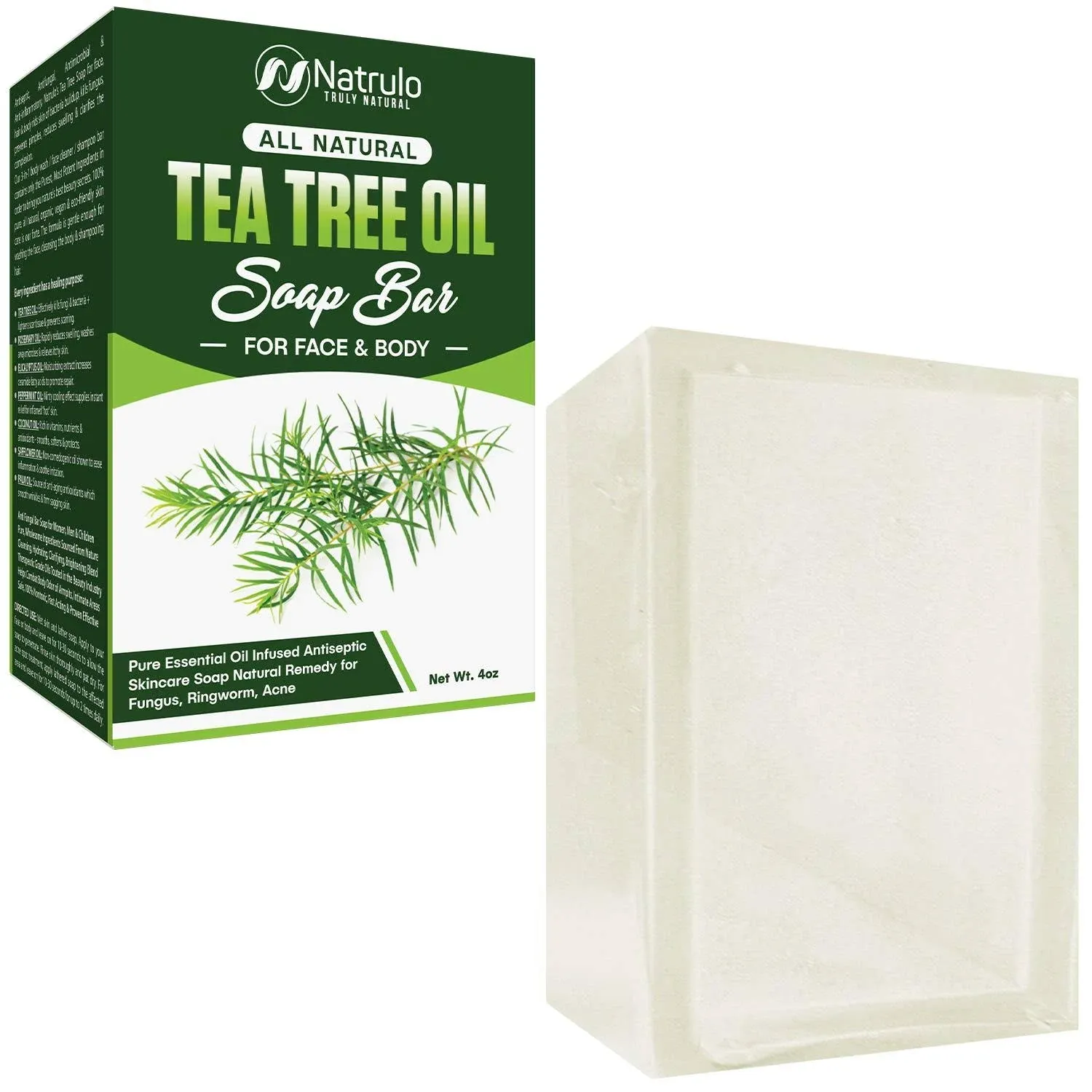 Tea Tree Oil Soap Bar for Face & Body, 4oz - Antifungal Antiseptic Natural Remedy Skin Cleanser - Pure Essential Oil Infused Skincare Cleansing Anti