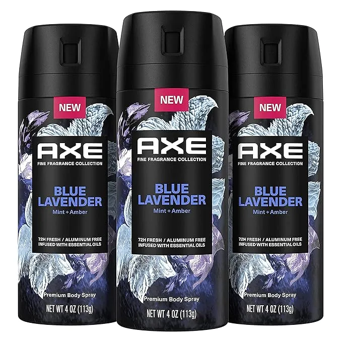 Axe Fine Fragrance Collection Premium Deodorant Body Spray for Men Blue Lavender 3 Count with 72H Odor Protection and Freshness Infused with Lavender,