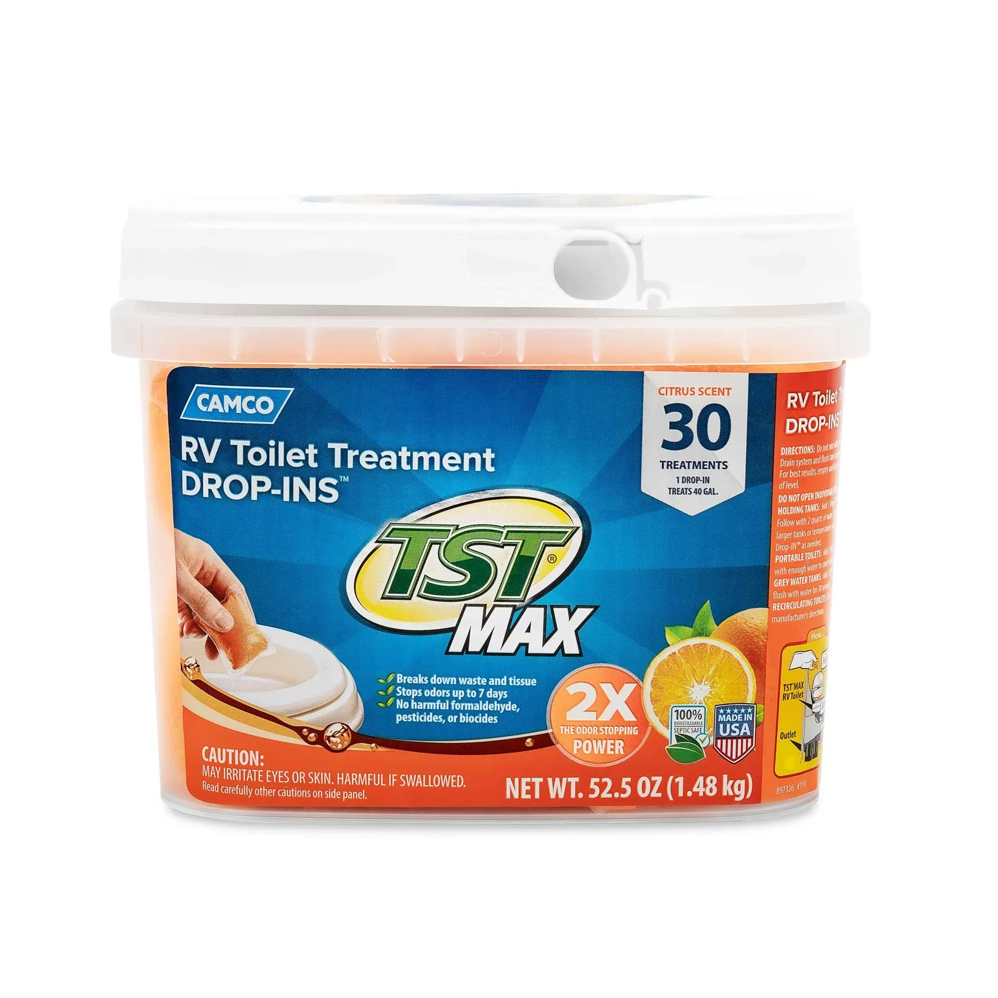 Camco TST Max RV Toilet Treatment, Drop-Ins, Citrus Scent - 30 treatment, 52.5 oz