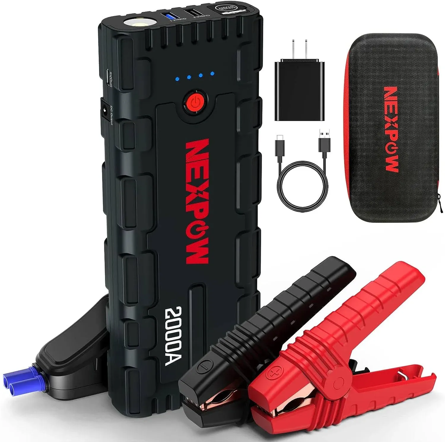 NEXPOW 2000A Peak Car Jump Starter - 12V Portable Battery Starter with USB Quick Charge 3.0 (up to 7.0L Gas or 6.5L Diesel Engine), Battery Booster with Built-in LED Light