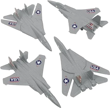 TimMee Plastic Army Men Combat Fighter Jets - 4pc Gray Airplanes Made in USA