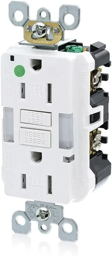 Leviton GFNL1-HGW 15A-125V Hospital Grade Tamper-Resistant Guide Light Duplex Self-Test GFCI Receptacle, 15-Amp, White