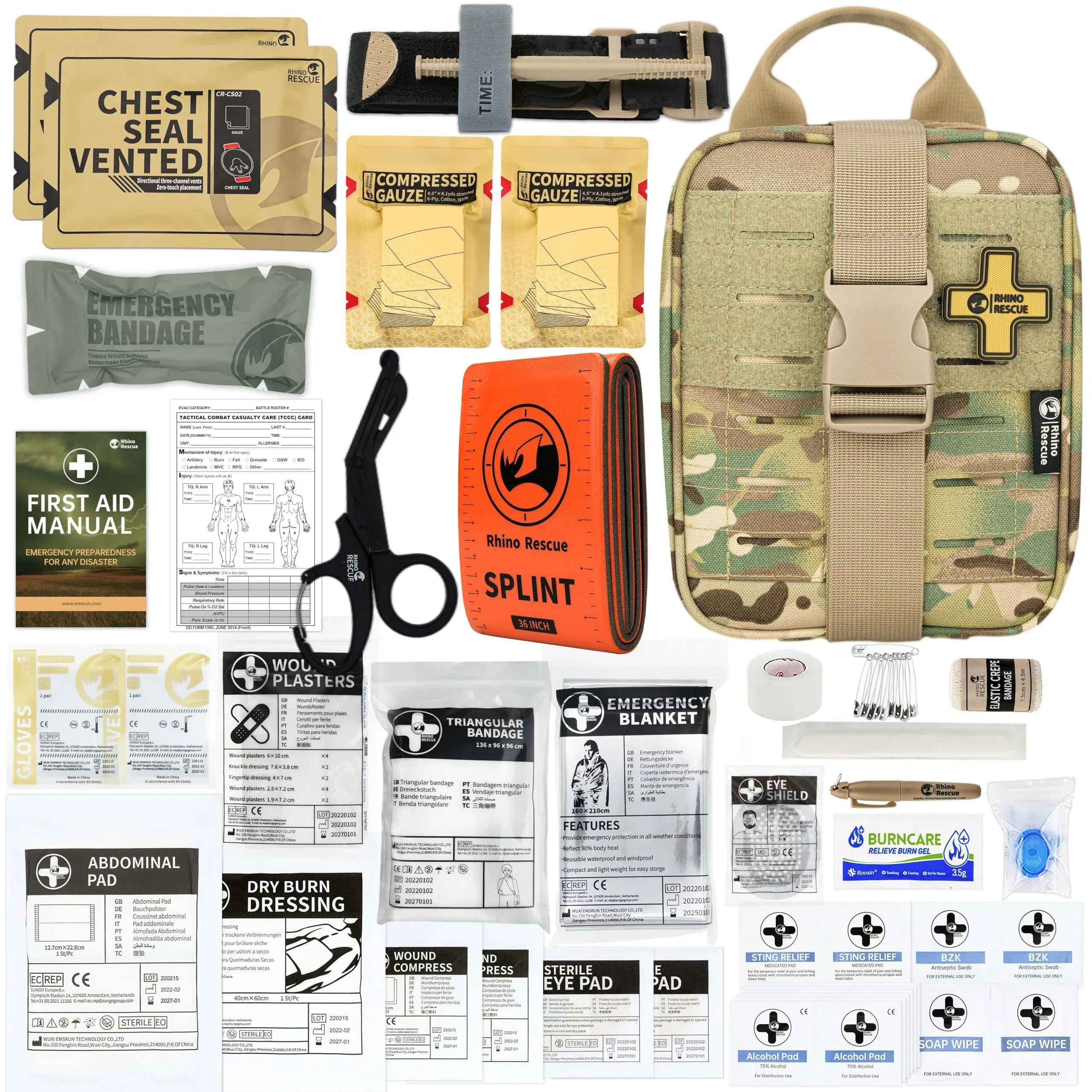 RHINO RESCUE IFAK Trauma First Aid Kit Molle Medical Pouch for Tactical Milit...