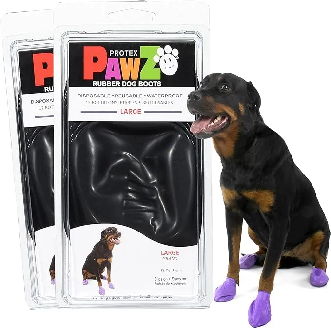 Protex Pawz Paw Z Rubber Dog Boots for Paws Up to 4", 24 Total (2 Packs of 12) All Weather Dog Booties for Hot Pavement, Snow, Mud