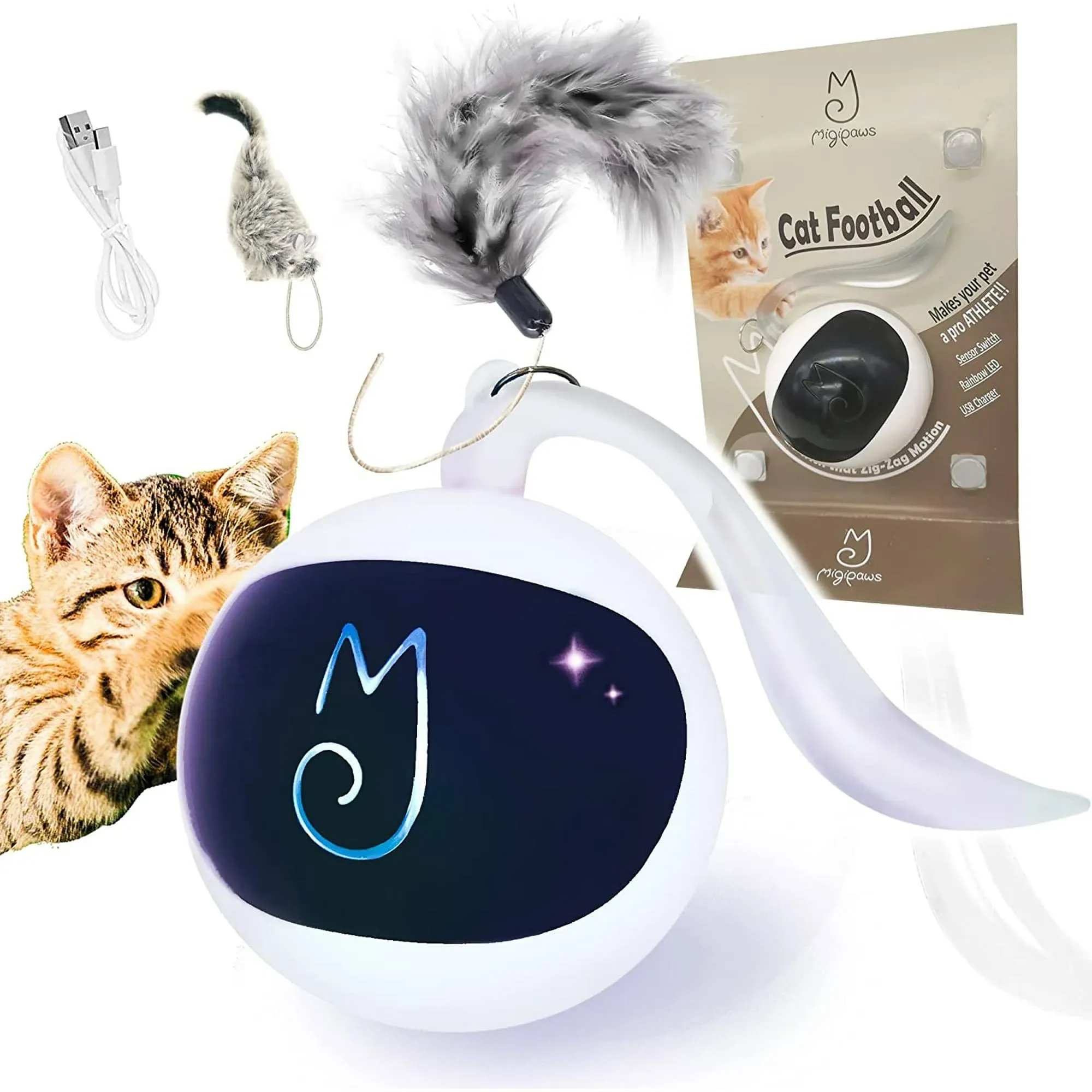 Migipaws Cat Toy, Interactive Automatic Moving Ball Bundle, Classic Mice and ...