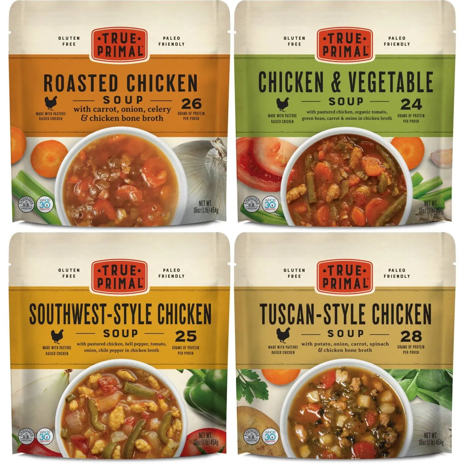 True Primal Souper Chicken Variety 8-pack, All Natural, Ready to eat, Gluten free, Paleo, Pastured chicken, Whole30, Keto, Bone broth