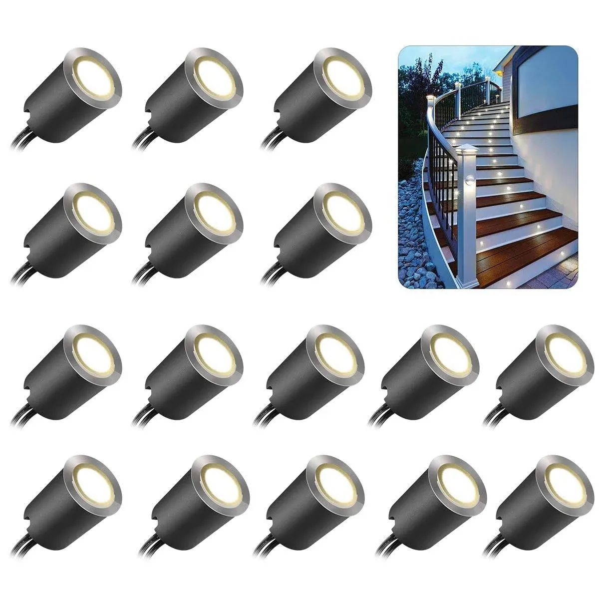  Recessed LED Deck Light Kits with Black Protecting 16Pack Natural White 4500k