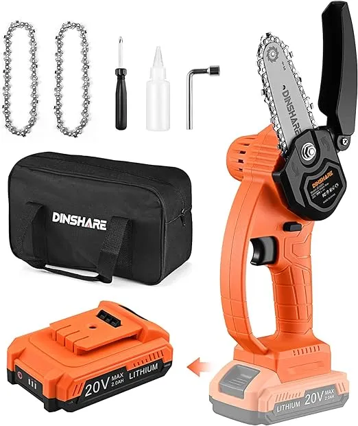 Mini Chainsaw - Cordless Electric 4 Inch Chain Saw W/ 20V 2.0Ah Battery & Charger, Safety Lock & 90° Baffle,Handheld, Lightweight & Easy Carry For Outdoor Use- Tree/Log/Branches/Wood