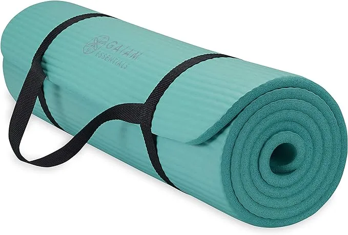 Gaiam Essentials Thick Yoga Mat Fitness & Exercise Mat with Easy-Cinch Yoga Mat