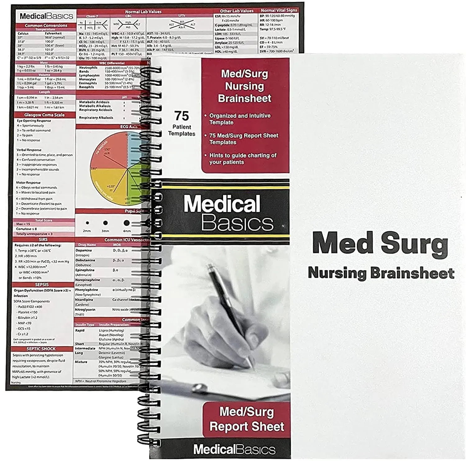 Med/Surg Brain Sheet Nursing Report Sheet - Nurse and CNA Brainsheet Notebook - 75 Patient Templates