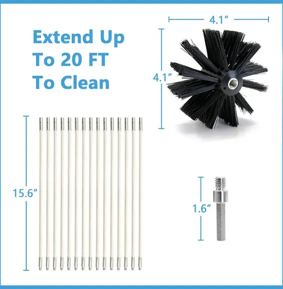 Dryer Vent Cleaner Kit, Lint Remover, Flexible Reusable Strong Nylon Rods Extends Up to 20 Feet, Lint Brush Head, Cleaning Duct Pipes, Use with or Without Power Drill