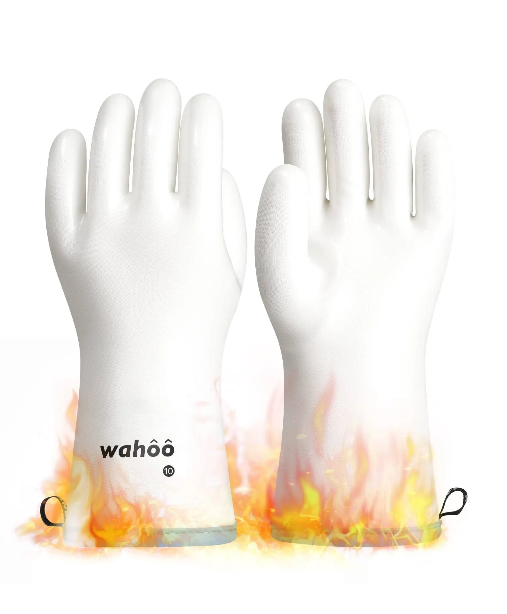 LANON Protection Wahoo Liquid Silicone Smoker Oven Gloves, Food-Contact Grade, Heat Resistant Gloves for Cooking, Grilling, Baking, White, L/9