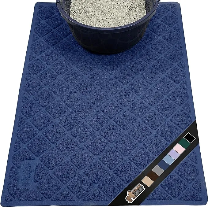 The Original Gorilla Grip Water Resistant Cat Litter Box Trapping Mat 47x35, Easy Clean, Textured Backing, Traps Mess for Cleaner Floors, Less Waste, Stays in Place for Cats, Soft on Paws, Navy