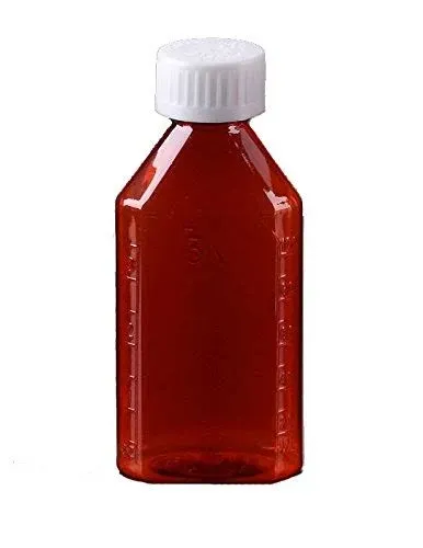 Pharmacy Bottle - Oval Plastic Bottle - 3 Oz - Amber - Child Resistant Caps - 12