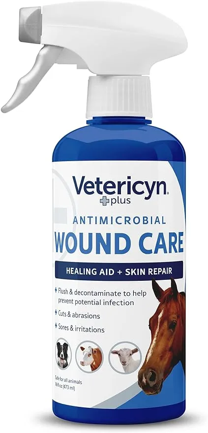 Vetericyn Plus Horse Wound Care Spray | Equine Healing Aid and Skin Repair, Clean Wounds, Relieve Itchy Skin. 16 ounces