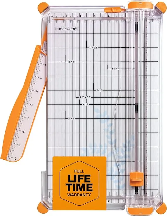 Fiskars SureCut™ Deluxe Craft Paper Trimmer - 12” Cut Length - Craft and Office Paper Cutter with Grid Lines - White