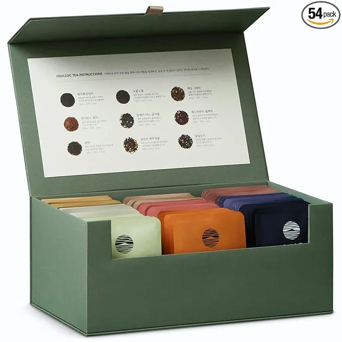 OSULLOC Special Tea Edition (54 count, 9 flavors x 6 ea), Premium Tea Variety sampler - Self Care Gift Box, Premium Gourmet Pure & Blended Tea from Jeju