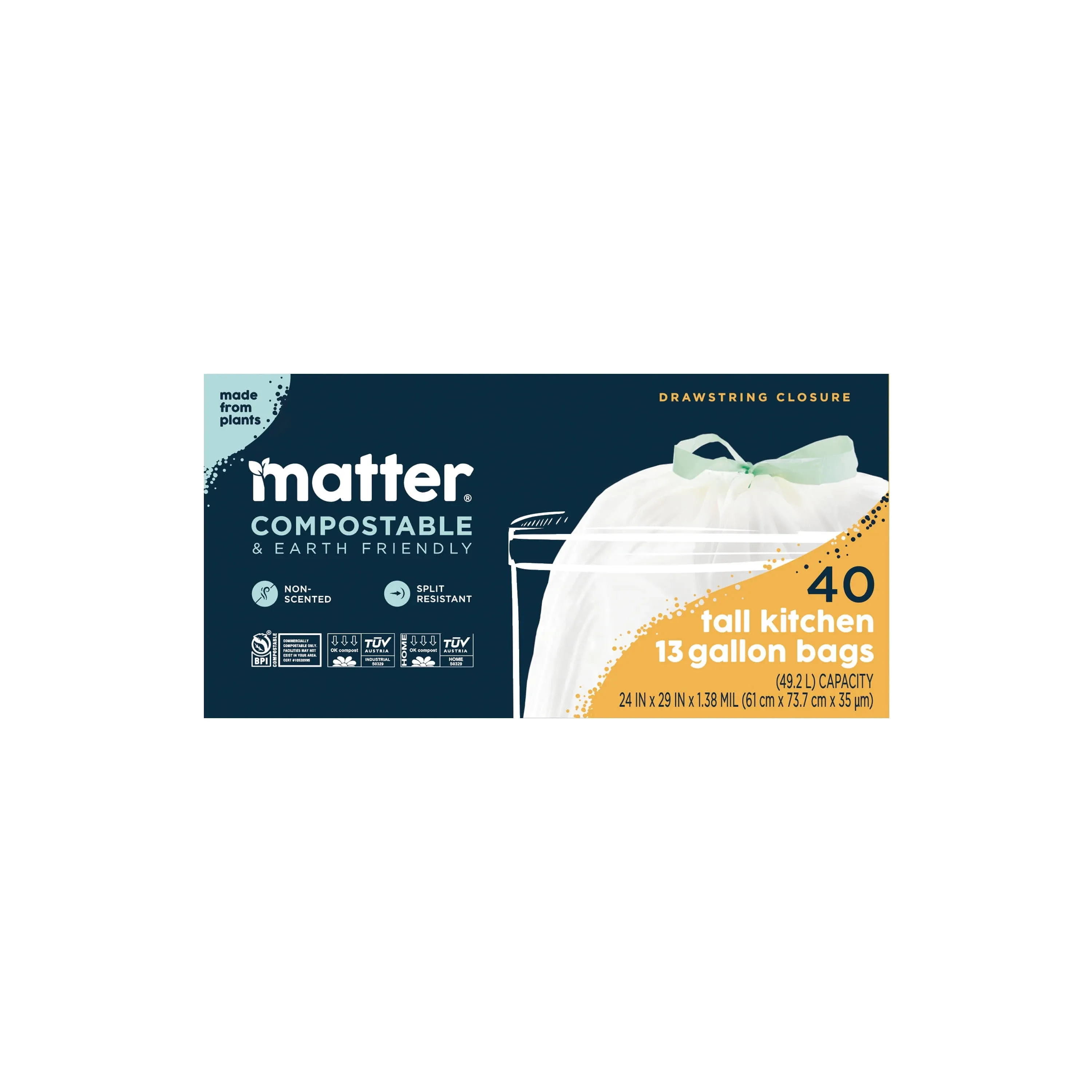 Matter Compostable Tall Kitchen Trash Bags - 13 Gallon/40ct