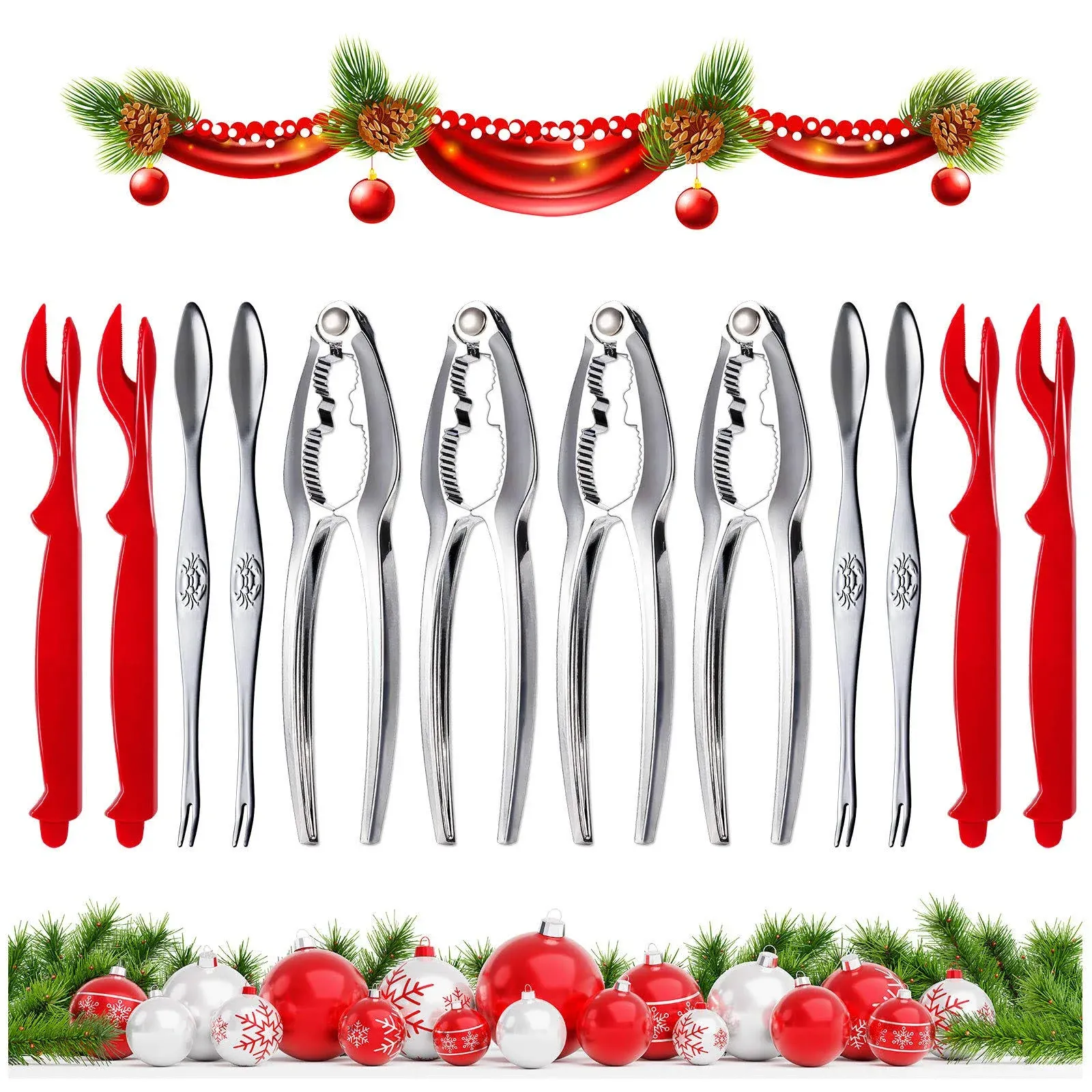 13 Pieces Crab Leg Crackers Set Including 4 Nut Crackers, 4 Lobster Shell Forks.