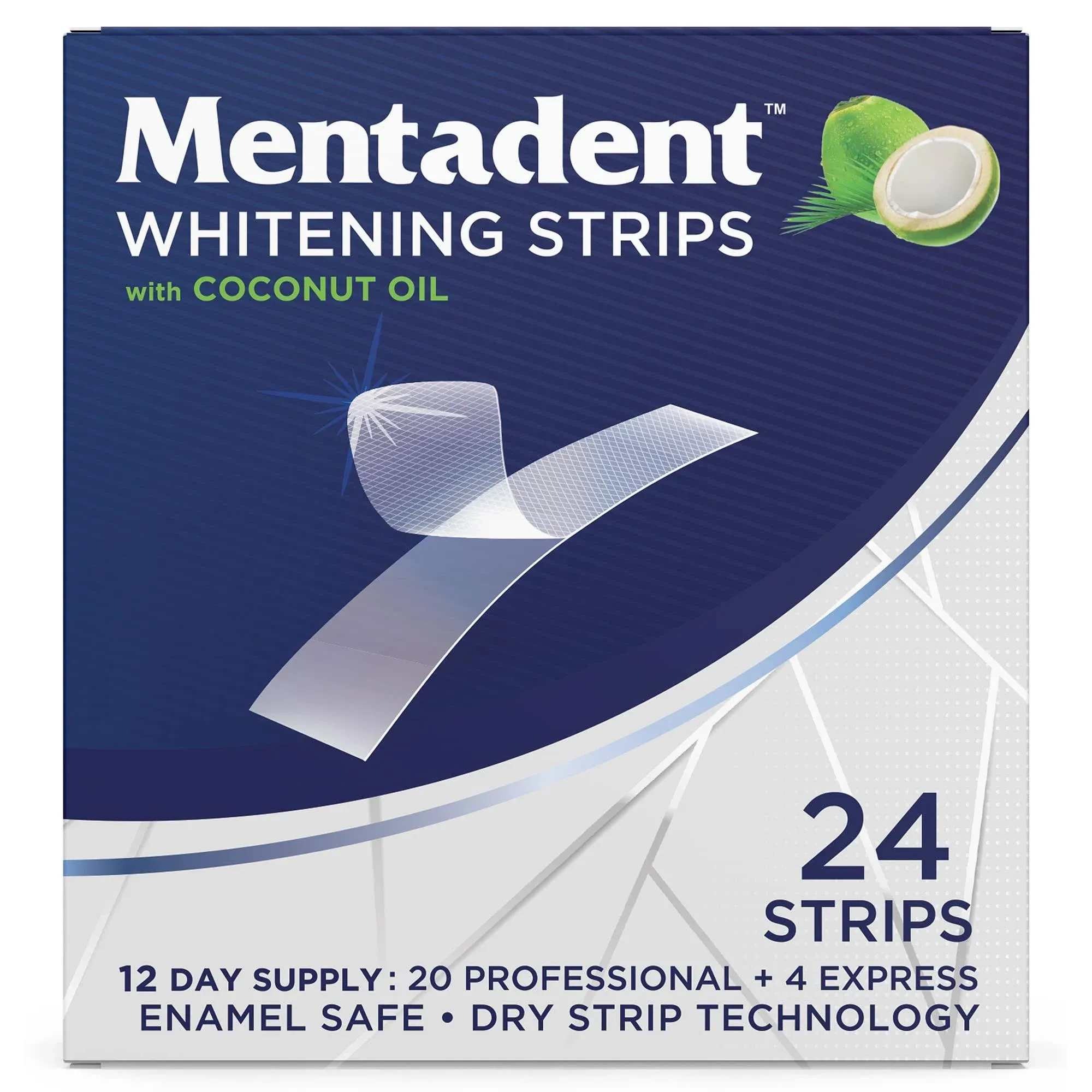 Mentadent Teeth Whitening Strips - 24 Strips (12 Day Treatment) with Coconut Oil ...