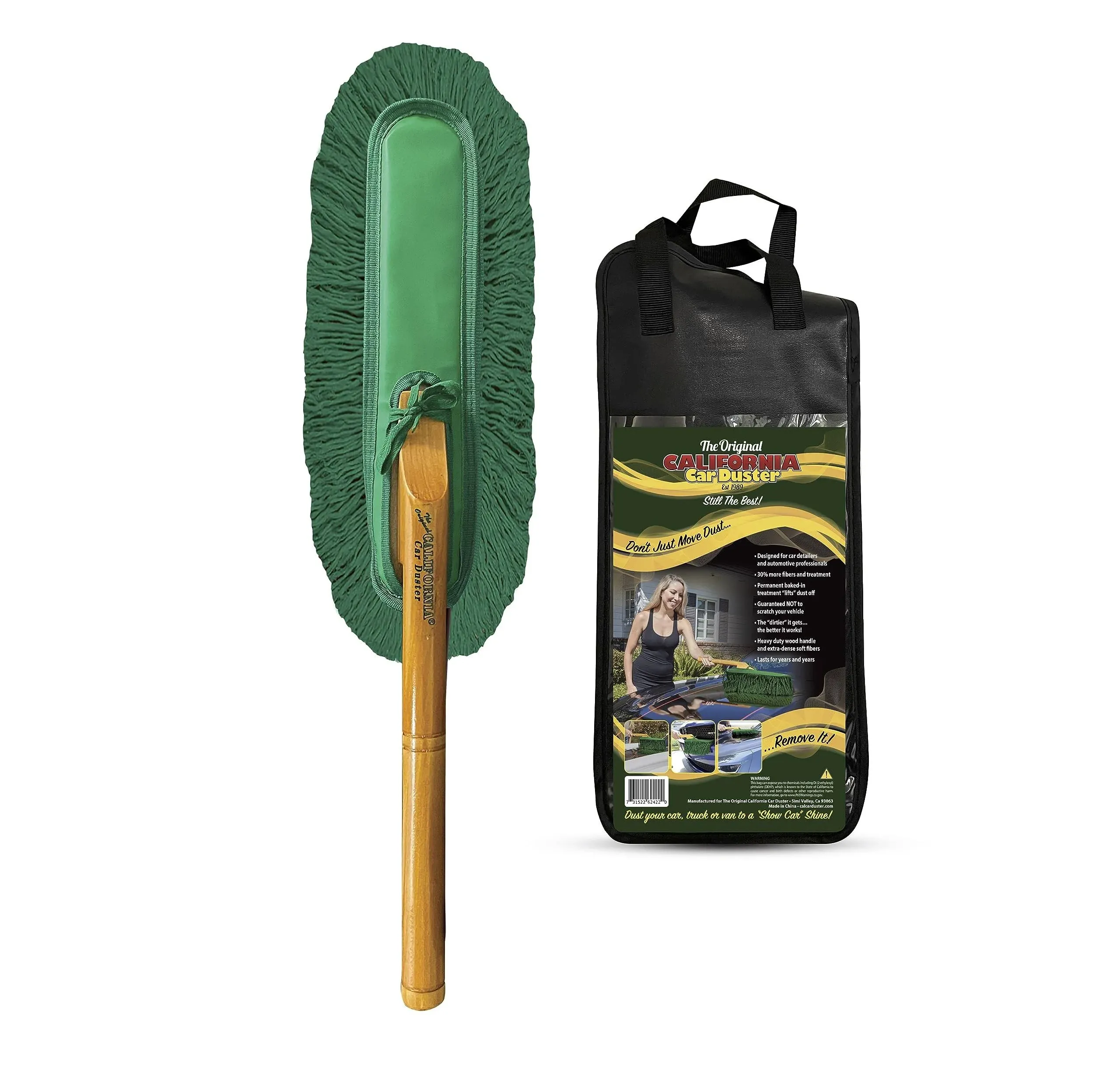 California Car Duster Standard Auto Car Duster with Wooden Handle, Green Mop 62422