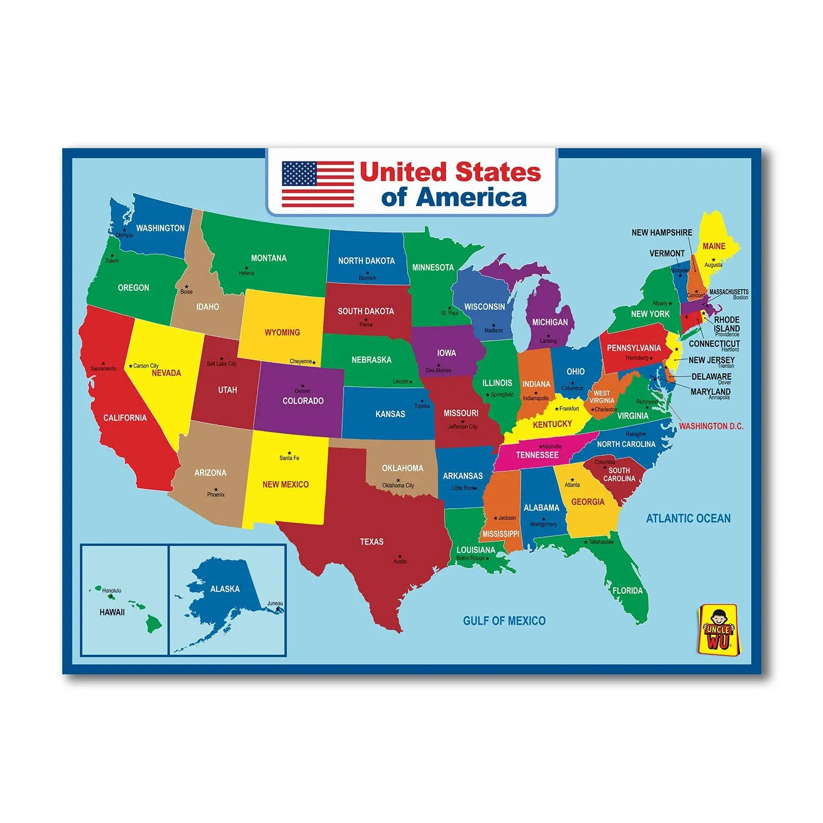 United State Map Laminated Poster -Double Side Educational Poster for Kids/Adult