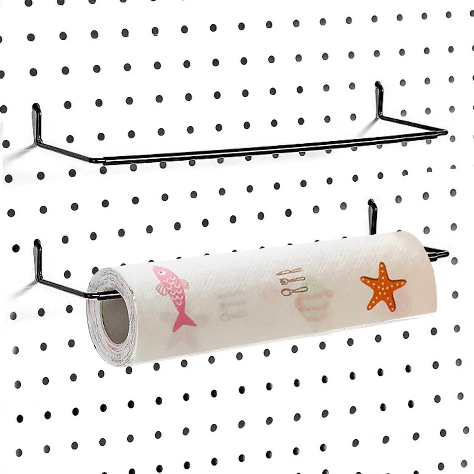 Sturdy Steel Pegboard Paper Towel Holder for Workshop Kitchen Bathroom, 2 Pack