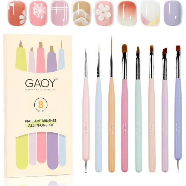 GAOY 8 Pcs Nail Brushes for Nail Art, Nail Design Tools for Nail Detail Painting, French Liner and Dotting Pens for Nail DIY