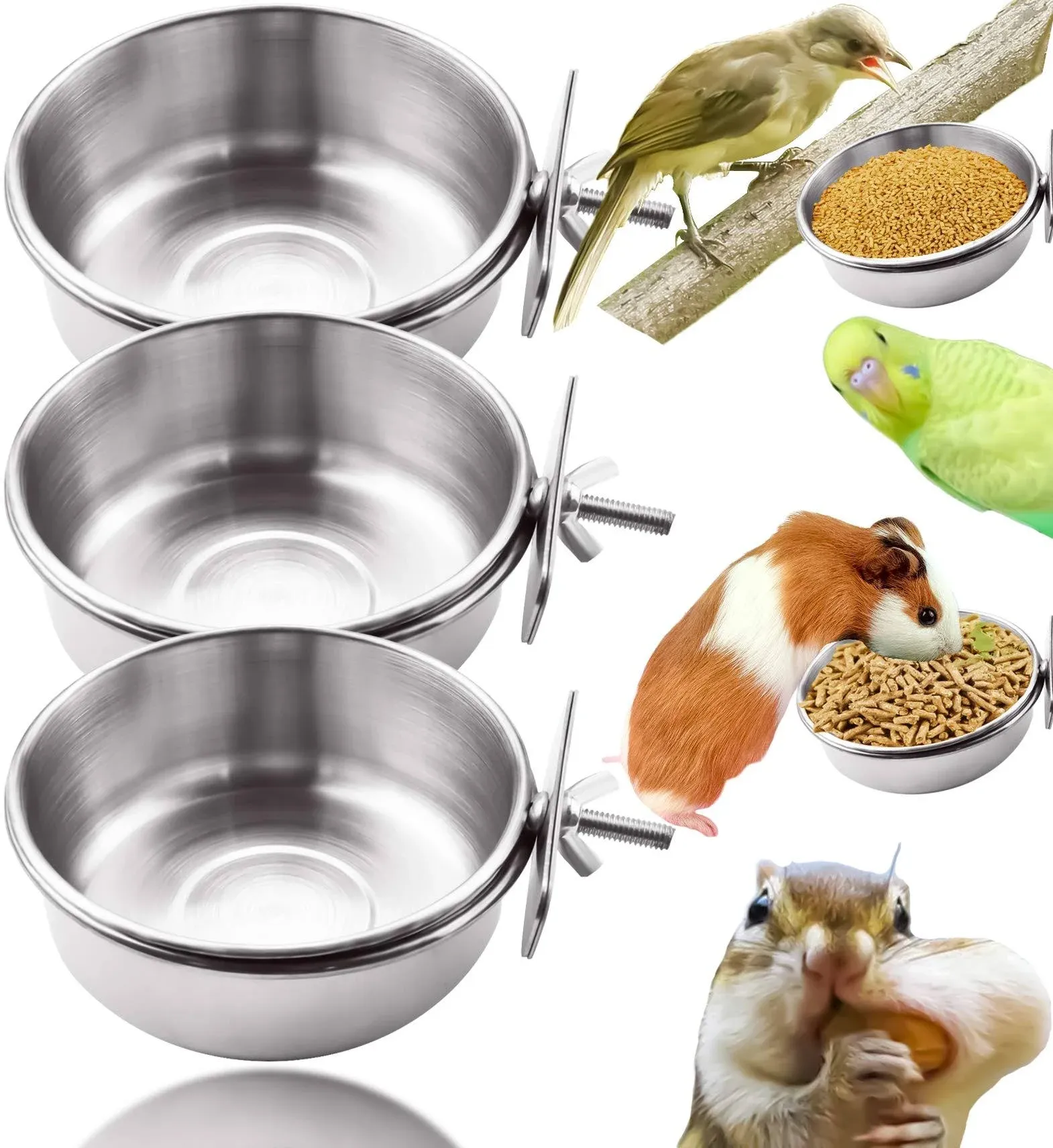 MotBach 3 Pieces Stainless Steel Bird Feeding Dish Cups, Bird Feeder Parrot Food ...