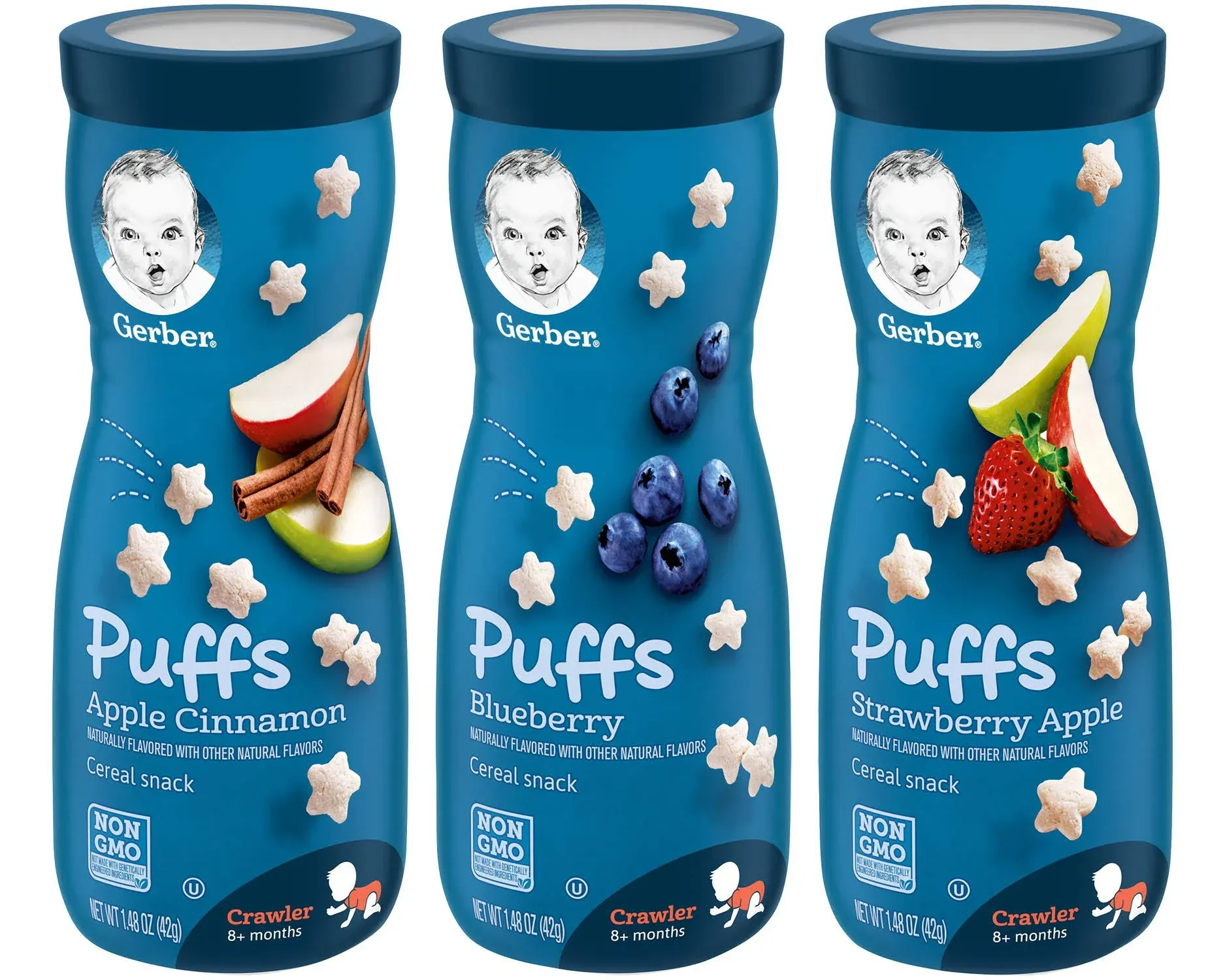 Gerber Graduates Puffs Cereal Snack Variety Pack - Blueberry, Strawberry-apple, Apple Cinnamon