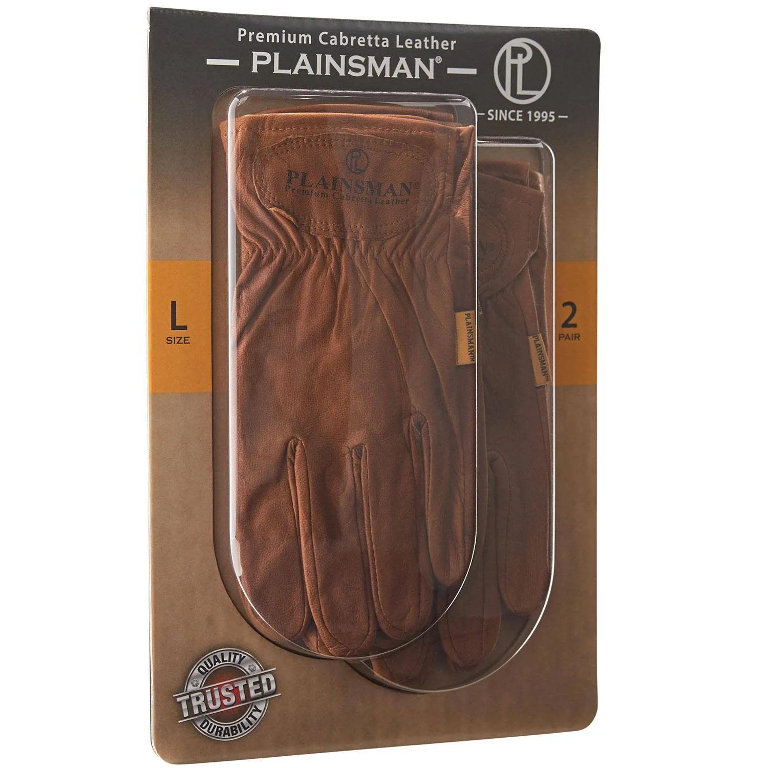 Plainsman Premium Cabretta Brown Leather Gloves 2 Pairs Large