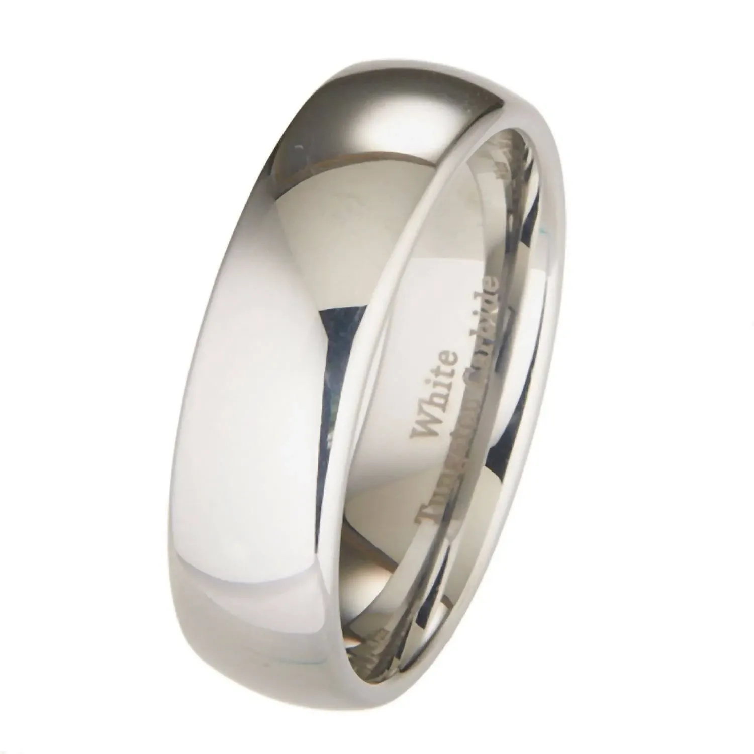 Classic Mirror Polished White Tungsten Carbide 2mm to 10mm COMFORT FIT Wedding Band Ring