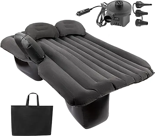 ZONETECH Inflatable Car Travel Air Mattress Back Seat- Pump Kit Premium Quality- Vacation Camping-Sleep Blow Up Pad Car Bed Back Seat Inflatable Air Mattress with 2 Air Pillows Car SUV Universal Fit