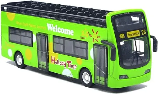 Ailejia City Bus Sightseeing Double Decker Bus Model Open Top Pull Back Vehicles Toy Die Cast Pull Back Vehicles Mini Model Car Lights and Music (Green)