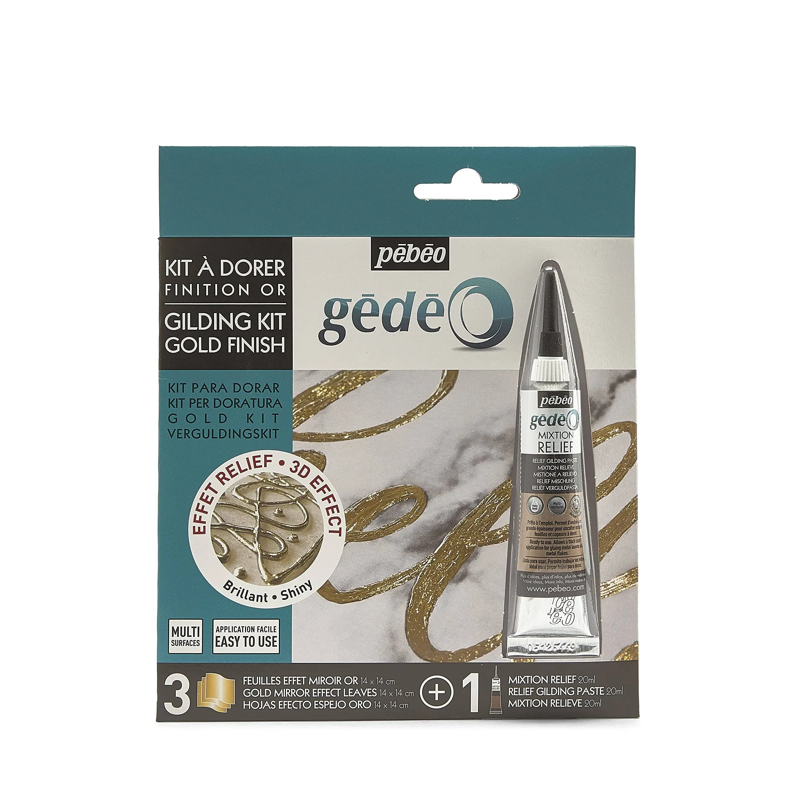 Pebeo GEDEO KIT-Mirror Effect Leaf, Gold Finish Gilding, 3 foils