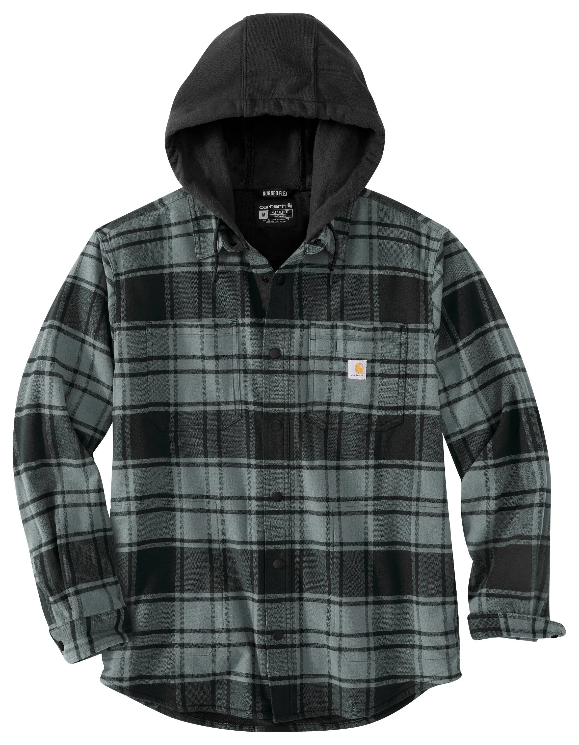 Carhartt Men's Rugged Flex Relaxed Fit Flannel Fleece Lined Hooded Shirt Jac