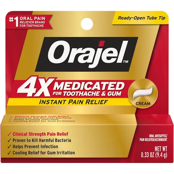 Orajel 4X Medicated Cream for Toothache Gum Severe Pain