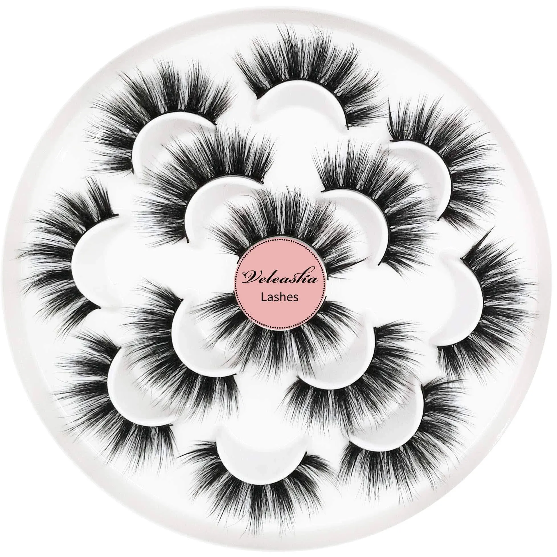 Veleasha 5D Faux Mink Lashes Handmade Luxurious Volume Fluffy Natural False Eyelashes 7 Pairs (Dubai)