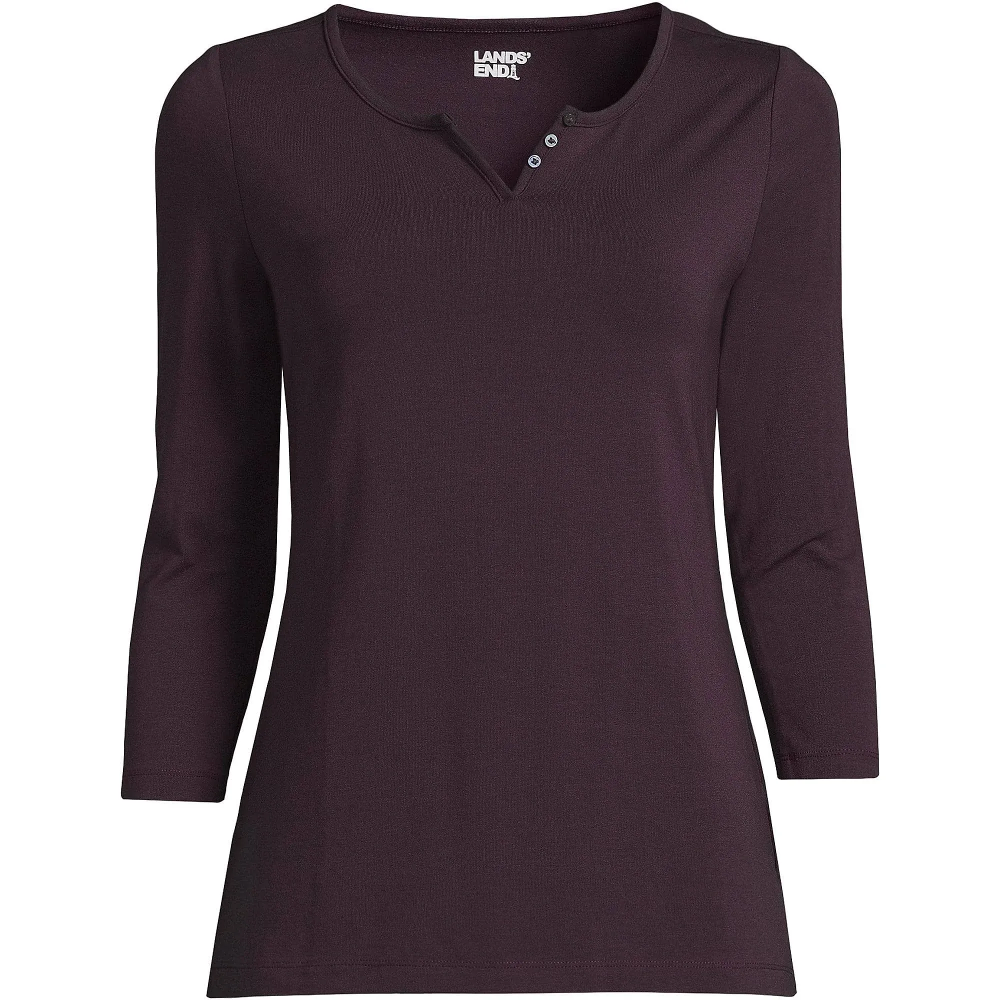 Lands' End Women's 3/4 Sleeve Lightweight Jersey Henley Top