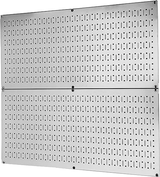 Wall Control Pegboard Rack Garage Storage Galvanized Steel Horizontal Peg Board Pack - Two 32-Inch x 16-Inch Shiny Metallic Metal Peg Board Tool Organization Panels