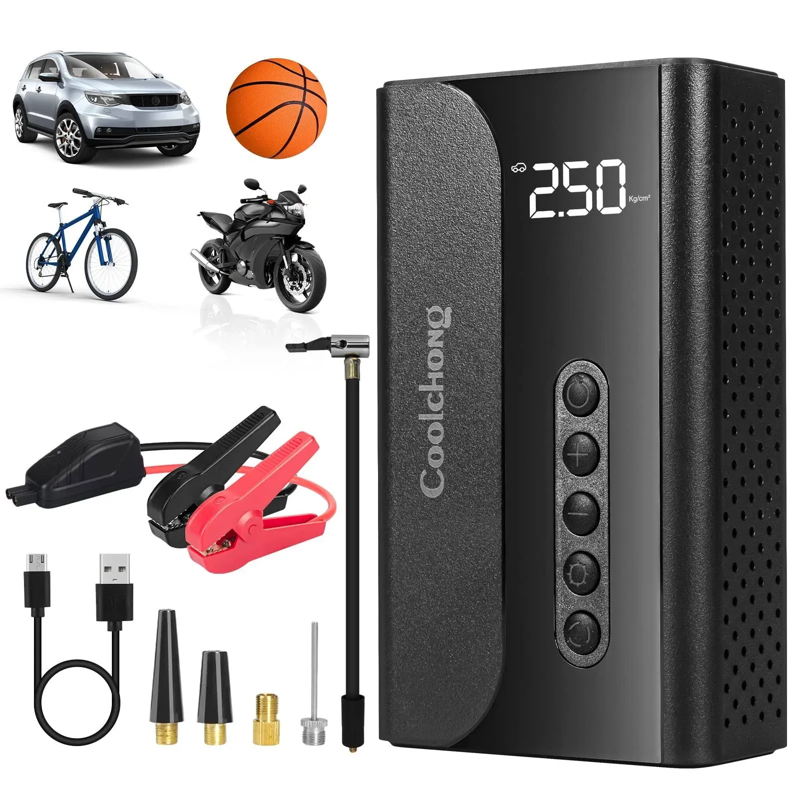 Jump Starter with Air Compressor, 10400mAh Portable Car Battery Charger Black