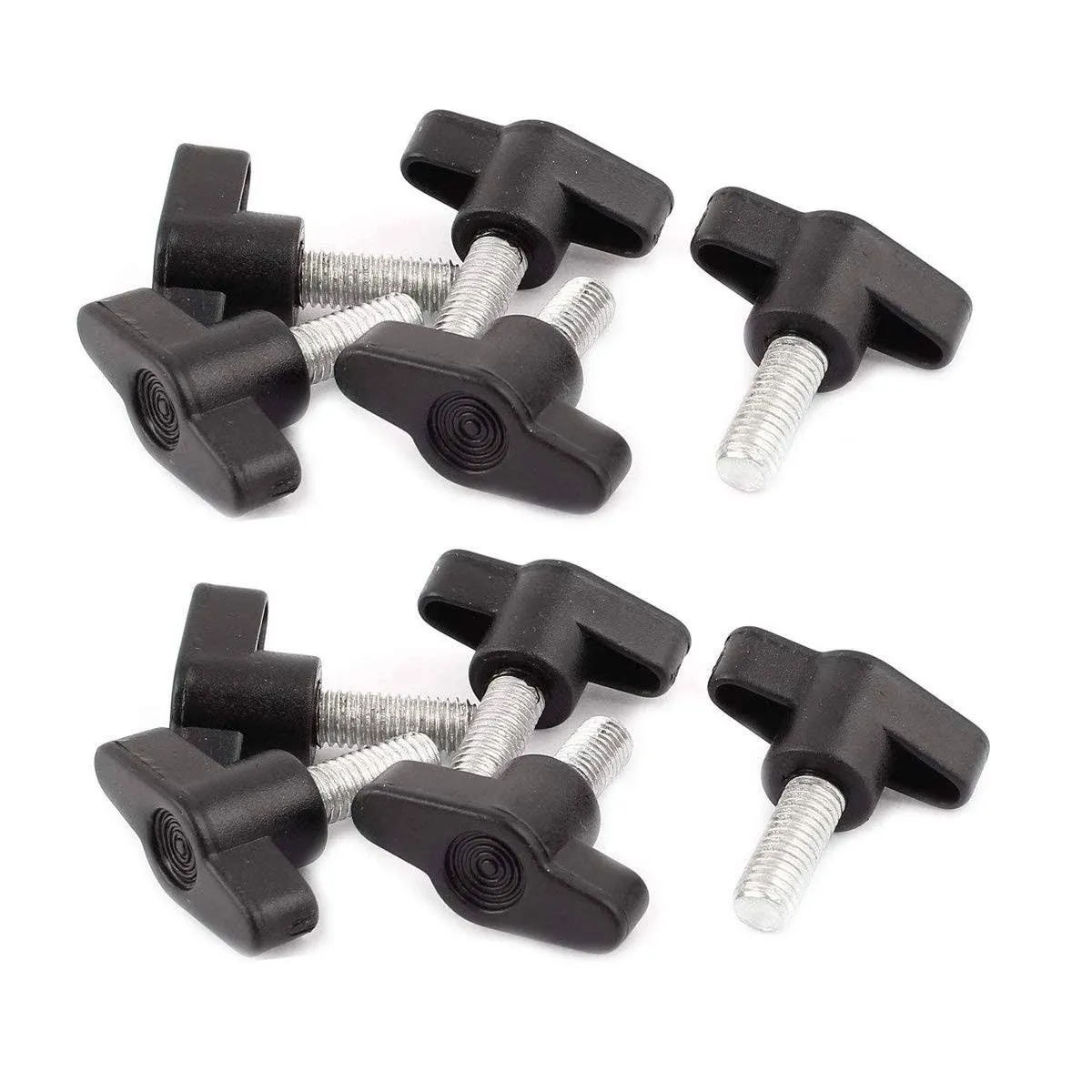 10Pcs 8mm x 20mm Male Thread Plastic T Handle Screw Clamping Knob Black