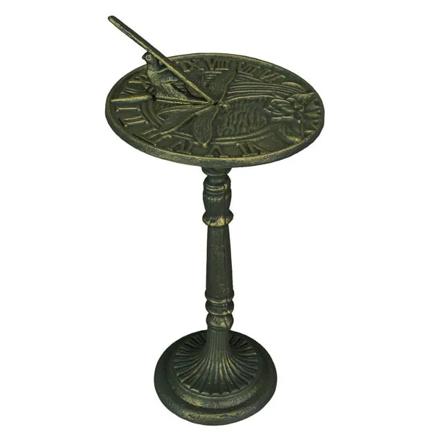 21-Inch Cast Iron Dragonfly Sundial: A Unique Blend of Artistry and Functionality for Your Garden, Patio, or Pool Area, Infusing Timeless Charm To Exterior Spaces