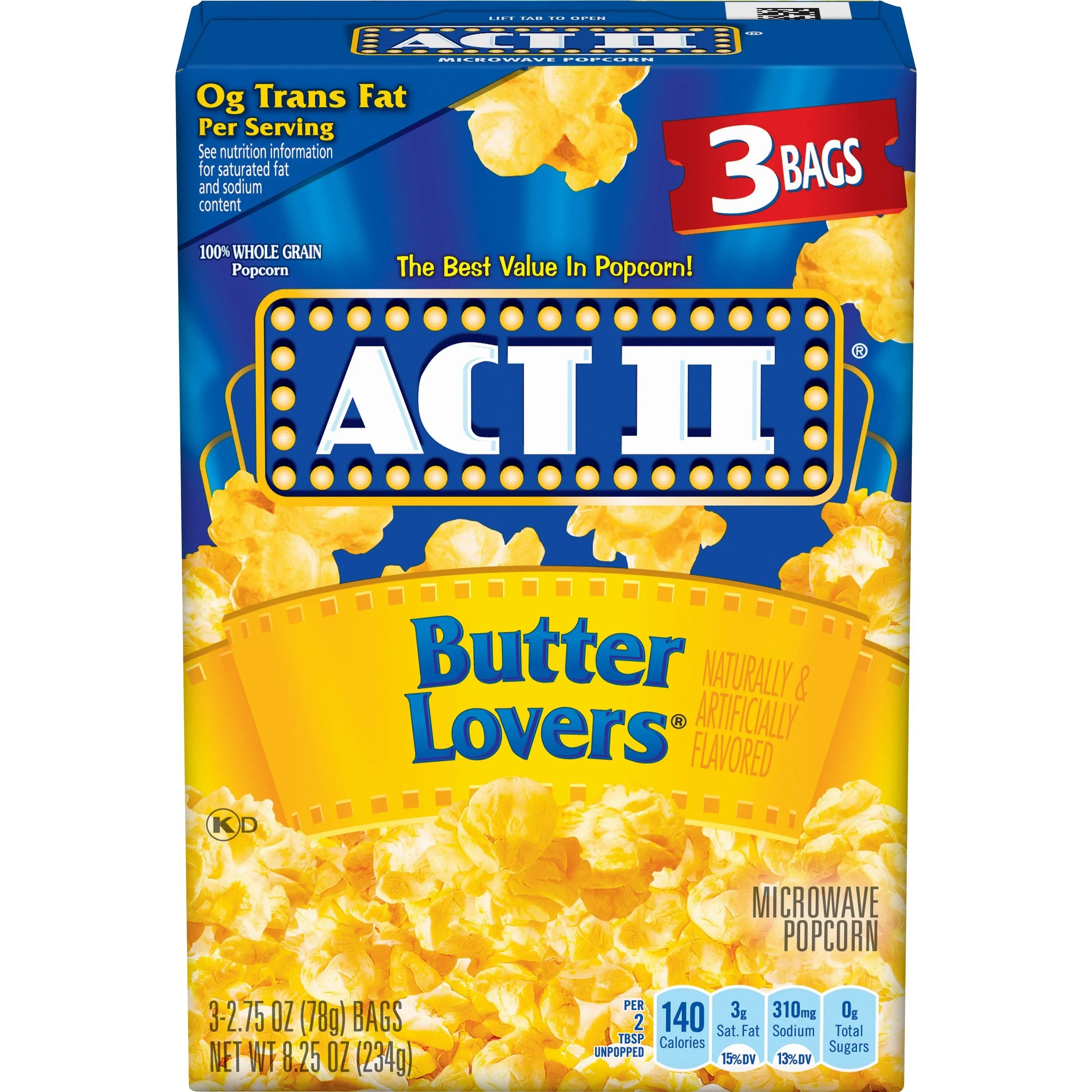 Act II Movie Theater Butter Microwave Popcorn, 2.75 oz, 18 ct