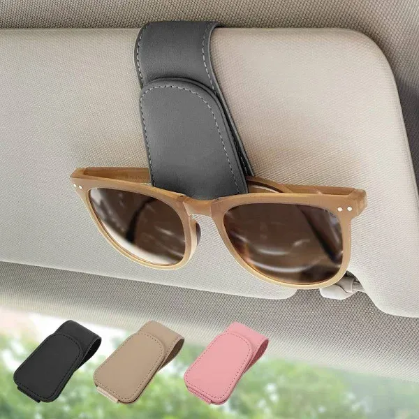 Magnetic Leather Sunglass Holder, Eyeglass Hanger Clip for Car Sun Visor, Suitable for Different Size Eyeglasses(Black, 1 Pack)