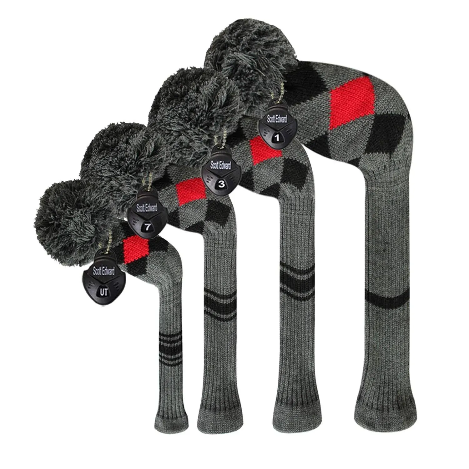 Scott Edward Knit Wood Golf Club Head Covers 4 Pieces Knitted Item Fit Over Well Driver Wood(460cc) Fairway Wood and Hybrid(UT)