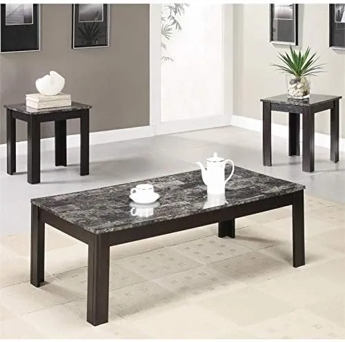 Stonecroft Furniture 3 Piece Faux Marble Top Coffee Table Set in Black