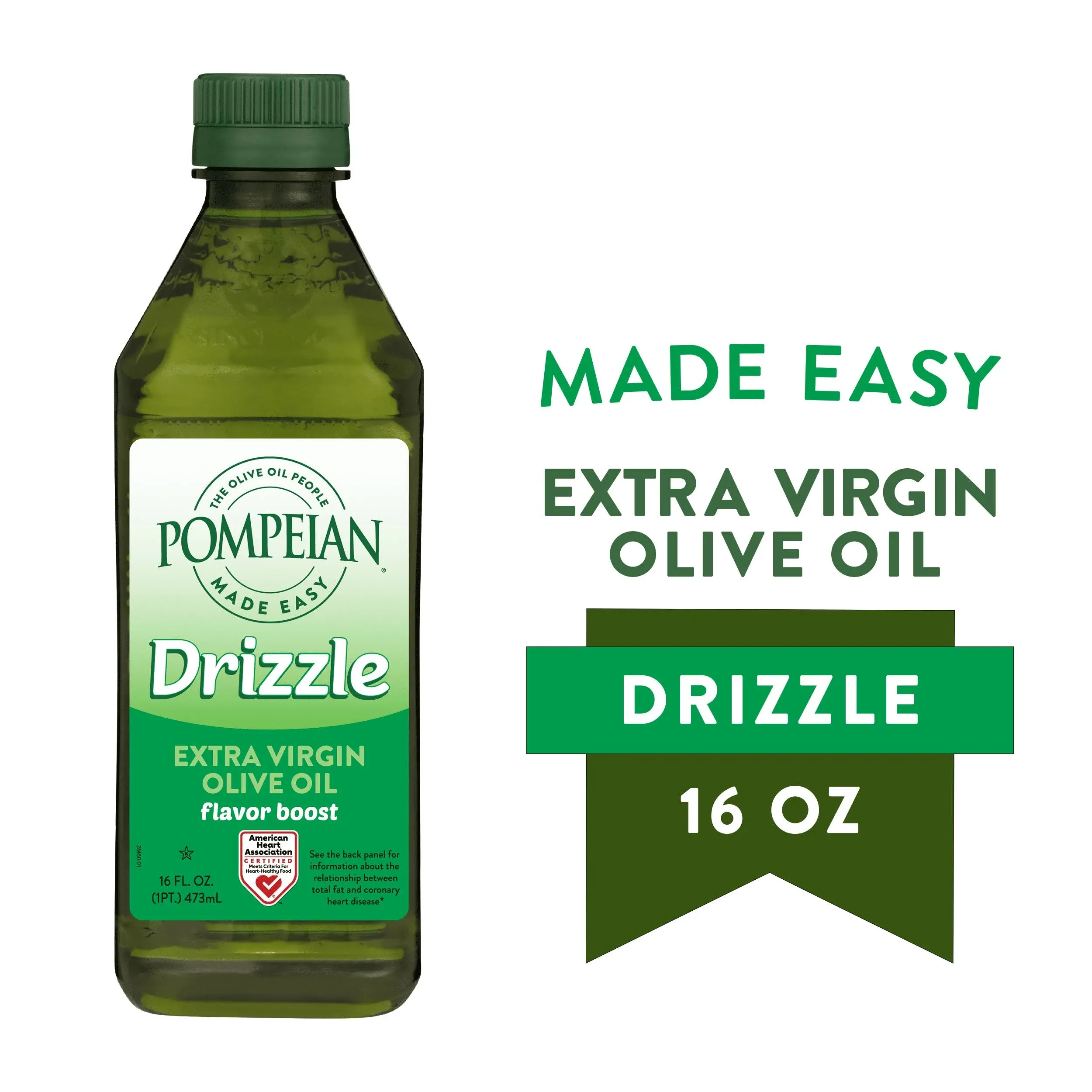 Pompeian Made Easy Drizzle Extra Virgin Olive Oil, Flavor Boost, Perfect for Boosting the Flavor of Salads and Vegetables, American Heart Association Certified, Non-Allergenic, Non-GMO, 16 Fl Oz (Pack of 1)