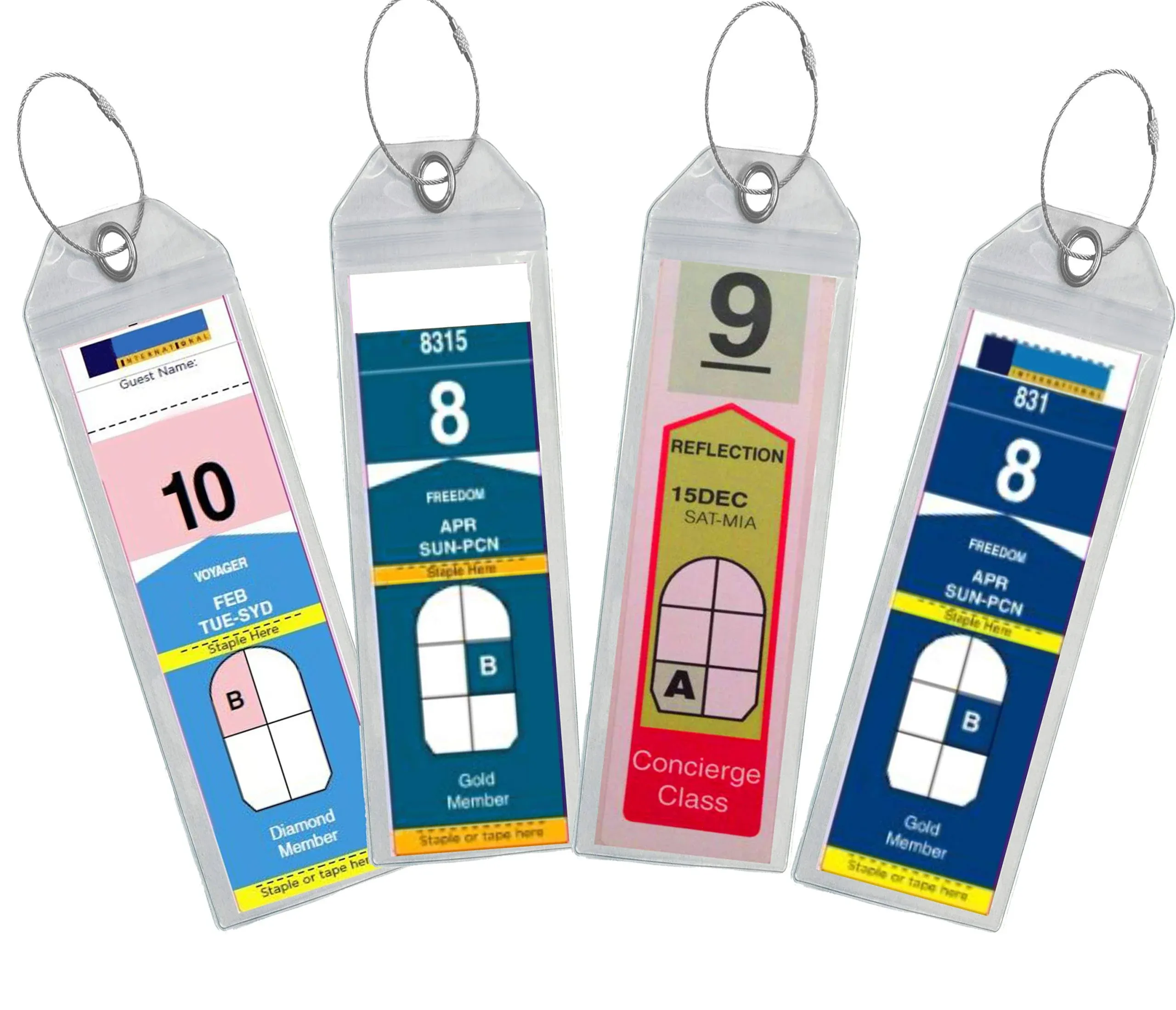 Cruise Luggage Tag Holder Zip Seal & Steel for Royal Caribbean & Celebrity Cruise (Clear - 8 Pack)