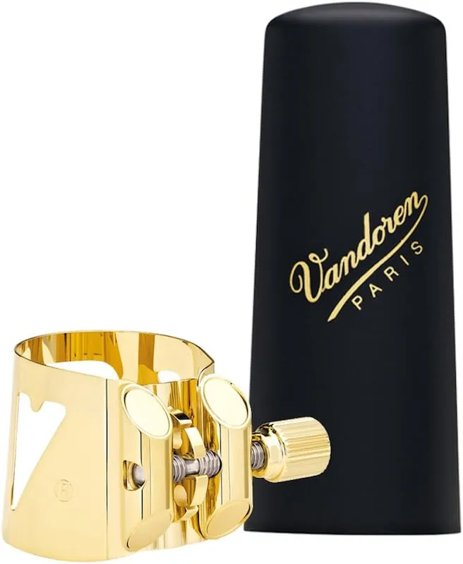 Vandoren LC07P Optimum Ligature and Plastic Cap for Alto Saxophone Gilded with 3 Interchangeable Pressure Plates, Black